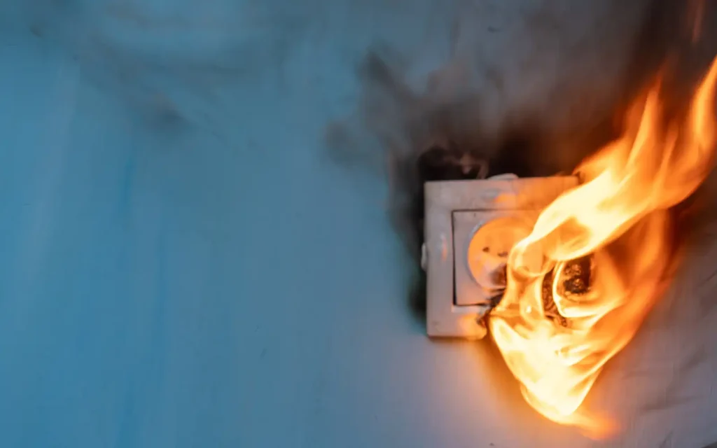 Socket-on-fire-due-to-faulty-wiring-DIY-bathroom-electrics